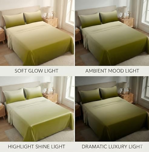 Image of HOMEKART Satin Bedsheet King Size for Double Bed |300 TC Ultra Soft,Silky Smooth Satin Silk Bed Sheet with 2 Pillow Covers |Luxury Bedsheets for Romantic /Date Night (108x108 Inche,(Olive Sage)