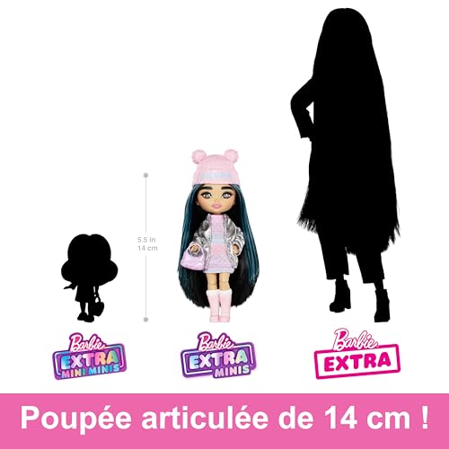 Barbie Petite Poupée Mini Extra Cool Voyage Articulée avec Tenue D’Hiver Robe Imprimée Pastel Et Doudoune Argentée, 14 Cm, Accessoires Inclus, Jouet Enfant, A Partir De 3 Ans, HPB20