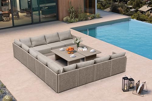 PURPLE LEAF Patio Furniture Set 13 Pieces Patio Seating Sofas Aluminum Furniture Outdoor Couch Sectional Set with Cushions and Aluminum Table Patio Conversation Sets Beige