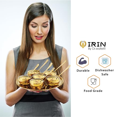Image of iRiN by Dr.WaterR Parivar Stainless Steel Designer Dinner Set Gold PVD | Kitchen Set | Ideal for Home | Restaurant | Gifting | Wedding | Bowls, Plate, Glass, Spoon, Fork (Pack of 51pc - for 6Person)