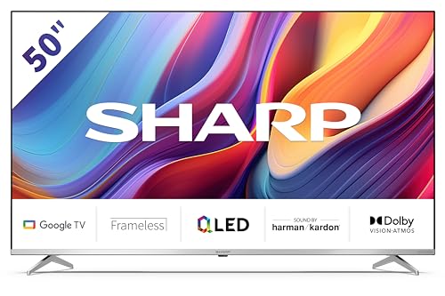 SHARP 50GP6265E - 50 Zoll Fernseher (126 cm) 4K Ultra HD Google TV - Gaming & Streaming QLED TV ohne Rahmen (Dolby Vision & Atmos, HDMI 2.1 mit eARC, Chromecast, Sprachsteuerung, Harman/KARDON Sound)