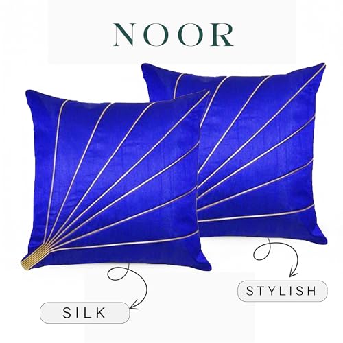 Image of Noor Silk Cushion Covers Pack of 7 | 16x16 Inches, Blue
