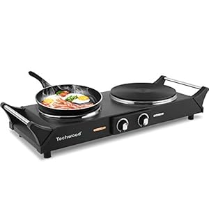Techwood 1800W Hot Plate Portable Electric Stove Countertop Double Burner with Adjustable Temperature & Stay Cool Handles, 7.5” Cooktop for RV/Home/Camp, Compatible for All Cookwares