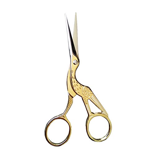 Small Embroidery Scissors Gold 3.5 Inch, Vintage Steel Detail Stork Scissors Accessories For Home Sewing Crafting Threading Art Work Supplies #TOP18