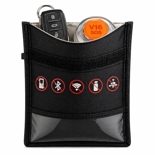 Pochette Faraday balise V16 et protection RFID pour clé voiture, mobile et tablette