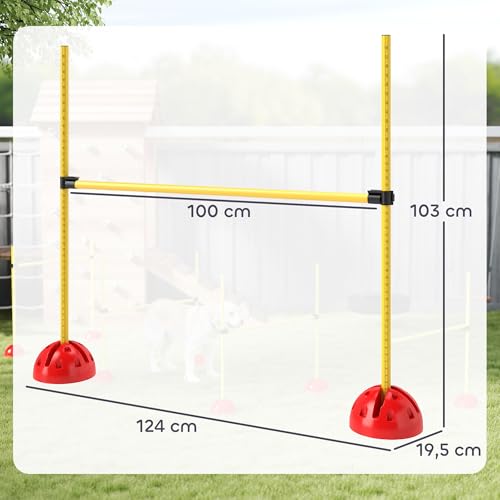 PawHut Agility Set Hunde, 4-teiliges Agility Ausrüstung mit höhenverstellbar Hürden Tragetasche Trainingszubehör, befüllbar Steckhürdenset für Hundetraining, Trainingsset für Hunde