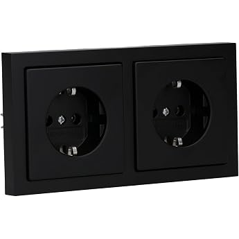 Busch-Jaeger Future Linear 2-Way Schuko Sockets + Frame Matte Black | 2 x 20 EUC-885 Schuko socket insert + 1722-885K double 