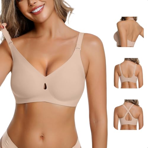 LUCKMEEY Bras for Women No Underwire Wireless Bras Removable Straps (U/Halter/Cross) Push Up Seamless T-Shirt Bra