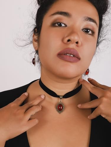 Sacina Red Velvet Victorian Choker, Black Choker, Gothic Goth Necklace, Vintage Necklace, Christmas Jewelry Gifts for Women3