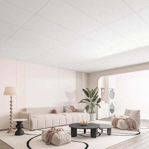 Image of Art3d 24 inchx48 inch Stucco Printed Drop Ceiling Tiles, 2x4ft Decorative PVC Ceiling Tiles for Home, Office, Restaurant and Gym, Covering 80 Sq.,ft, 10 Pack, White