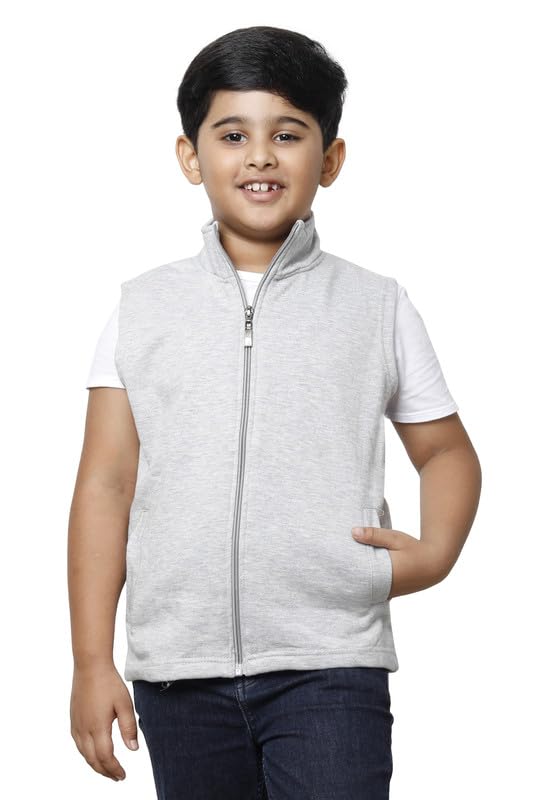 Image of IndiWeaves Boys Solid Fleece Warm Sleeveless Jackets for Winters (Pack of 1) Grey