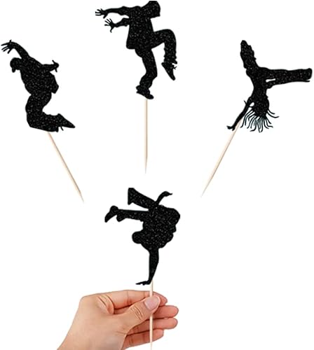 Miniatura 3 de Juego de 12 piezas para cupcakes de baile de hip-hop, con purpurina negra, para bailarina, cupcakes, hip hop, hurra, cupcakes, decoraciones para