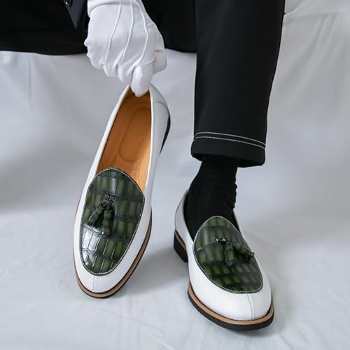 Mens Retro Stone Grain Platform Slip-On Dress Tassels Loafer Shoes Round Toe Chunky Heels Non-Slip Casual Shoes for Formal Business Wedding3