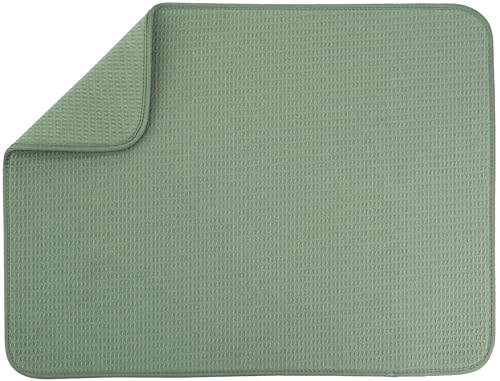 S&T INC. Dish Drying Mat XL, 18” x 24”, Absorbent Microfiber Kitchen Counter Mat, Dish Drying Pad for Dishes, Utensils, Pots and Pans, Extra Large, Sage Green