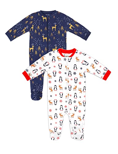 Jimonda Baby Romper Boys Girls Cotton Pajamas 2-Way Zipper Footless Sleep and Play 0-24 Months(Pack of 2)