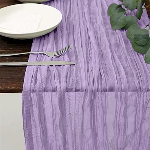 Camino de mesa de gasa, tela semitransparente, elegante decoración de gasa, rústico, camino de mesa de queso, lavable, boda, vintage, cumpleaños, baby shower, decoración, 90 x 400 cm (lila, 1)