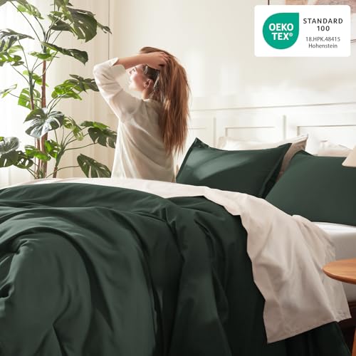 Image of Litanika Forest Green Comforter King Size, 3 Pieces Lightweight Solid Bedding Comforter Set, All Season Fluffy Bed Set (104x90In Comforter & 2 Pillowcases)