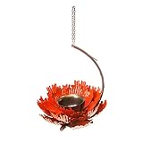 Desert Steel Coral Sunset Peony Hanging Feeder - (Orange - 9”W x 11.5”H) - Loose Seed Metal Birdfeeder