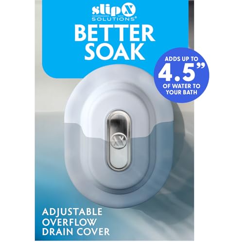 SlipX Solutions Better Soak Overflow Drain Cover Adjustable Bathtub Depth Extender Fits All Drain Types for The Deepest Baths Silicone White