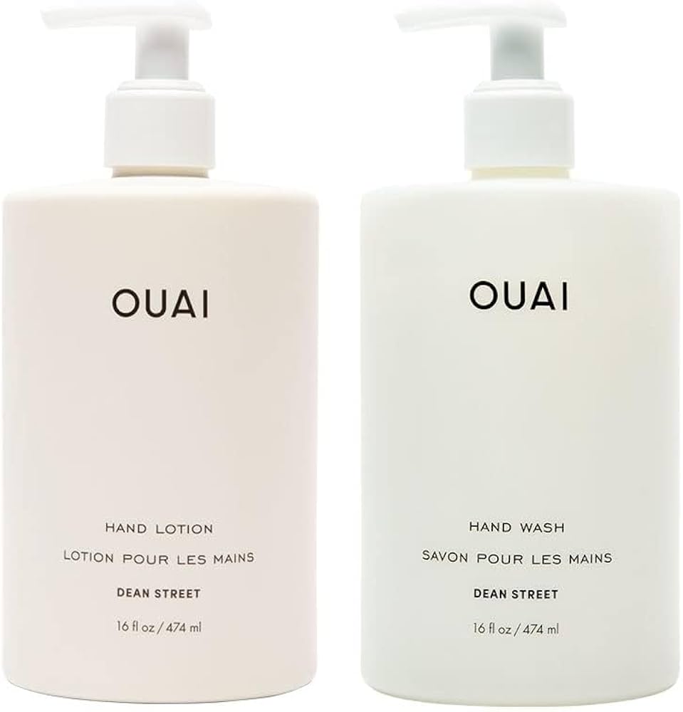 OUAI Hand Wash and Hand Lotion Set, Dean Street Scent - Moisturizes and Exfoliates with Daily Use - Made with Jojoba Esters, Avocado & Rosehip Oils (16 Fl Oz Each)