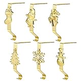 Christmas Stocking Holders, 6 Pack Gold Stocking Hangers for Mantel, Various Patterns Christmas Stoc