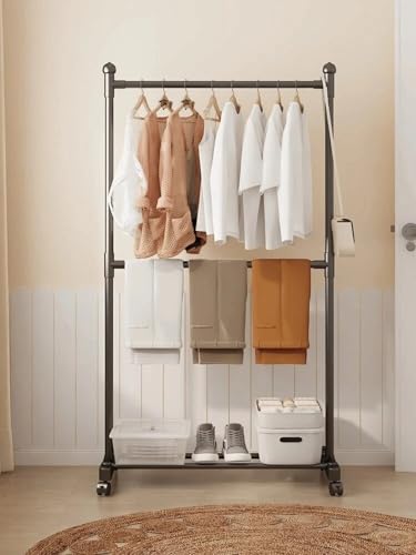 Image of Single Pole Coat Hanger /Cloth Stand /Garment Stand with Bottom Shelves - Metal Garment Rack for Organized Storage 8 Hook (Black.)
