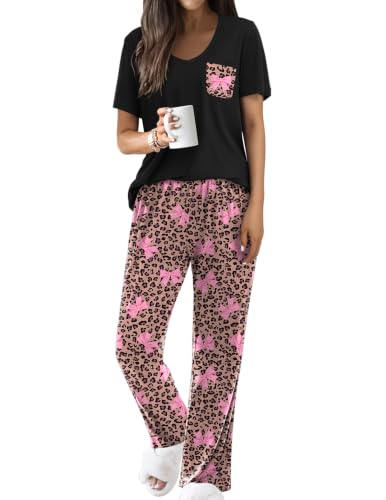 Image of Ekouaer Pajama Sets for Women 2 Piece Short Sleeve Pj V Neck Chest Pocket