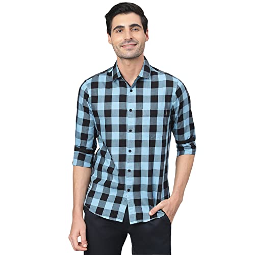 Image of Dennis Lingo Men's Cotton Box Checkered Slim Fit Casual Shirt with Chest Pocket, Full Sleeve Shirt for Formal & Casual Wear