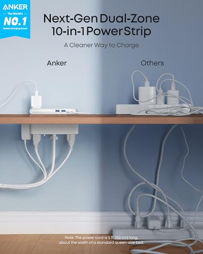 Image of Anker Nano Power Strip, Desk Clamp, 70W Max, 1500J Surge Protector, 2 USB C | 6AC 5ft Extension Cord, Outlet Extender Desk Organizer Gaming Accessories Home Office Essentials, Fit 0.6~1.8'' Tabletop Edge