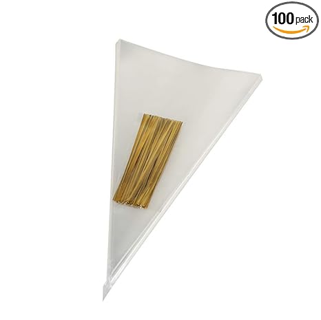 100 Pieces (5x10 Inch) Clear Cone Shaped Treat Bags Cellophane Triangle Candy Bags for Candy Popcorn Handmade Cookies Candy Crafts