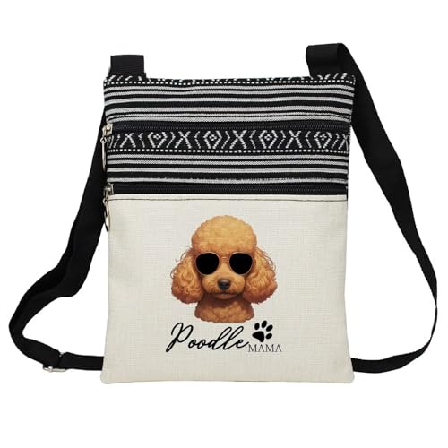 Poodle Mom Messenger Bag Small Ethnic Pattern Printed Adjustable Strap Crossbody Zipper Bag Phone Bag Wallet Cute Shoulder Handbag for Poodle Lovers Women