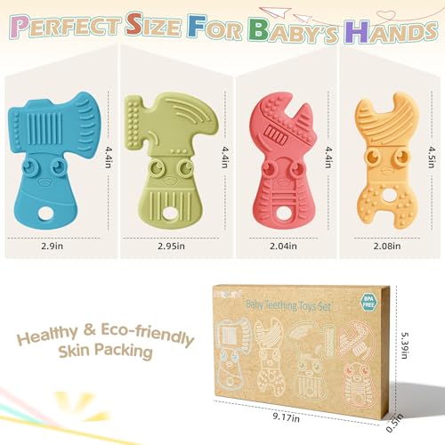 Image of TYRY.HU Baby Teething Toys for Babies 0-6 Months 6-12 Months, BPA Free Silicone Baby Molar Teether Chew Toys, Hammer Wrench Spanner Pliers for Boys Girls, Soft-Textured, Easy to Hold & Clean, Cute