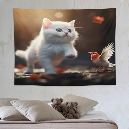 Tapisserie Murale Chat Mignon 3D Daint Tenture Suspendue 150x200cm Déco Idéale Maison et Salon