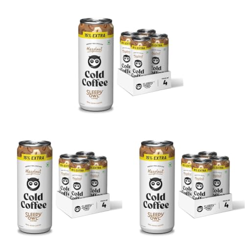 Image of Sleepy Owl Hazelnut Cold Coffee | 4 x 230mL Cans | Made With Real Milk & Coffee | No Preservatives (Pack of 3)