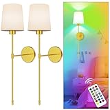 10000mAh Battery Operated Wall Sconces Set of Two, 28 Inches Long Wireless Sconces Set of 2 Wall Light with RGB Rechargeable Magnetic Bulb, Sconces Wall Decor Set of 2 for Bedroom Living Room, Gold