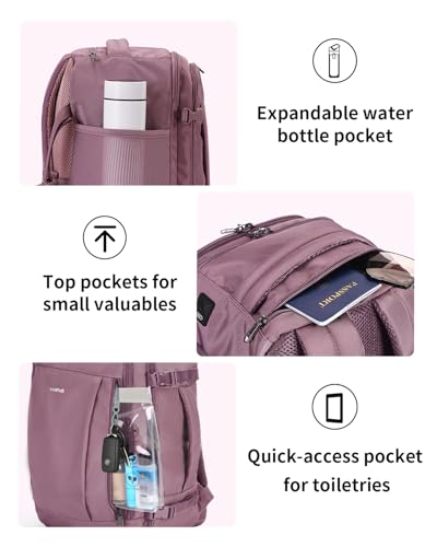 Image of ECOHUB 17'' Travel Backpack, Personal Item Backpack with 13 Pockets, Flight Approved Carry on Backpack with USB Port & Luggage Sleeve, Travel bag for Women, Water Resistant Backpack, Pink