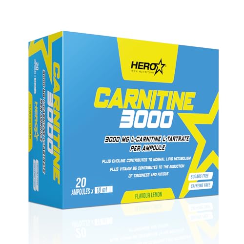HERO TECH | CARNITINE 3000 20 viales | 2.040 mg de L-carnitina por dosis diaria | Quemagrasas | Apoyo a la pérdida de peso | Vegano (Unico, Limón)