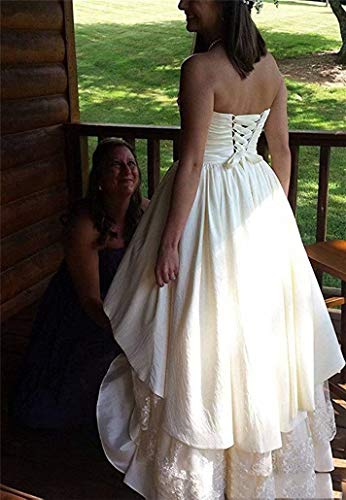 Women's High Low Sweetheart Satin Country Wedding Dress Lace Bridal Gowns3
