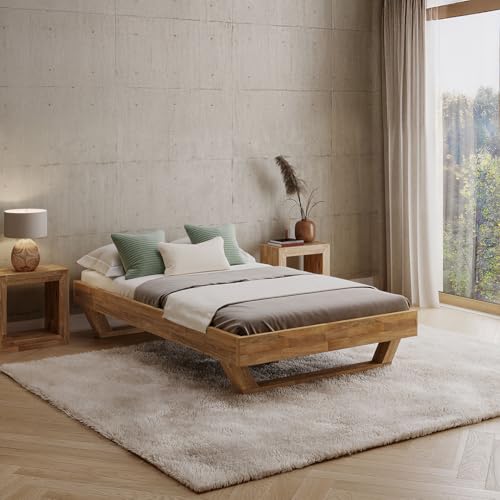 skølm Nornir Massivholzbett 120x200 cm – Bettrahmen aus Massivholz Eiche geölt – hochwertiges Holzbett mit Kufen Bettbeinen – Bettgestell ohne Bettkopf – geeignet als Doppelbett
