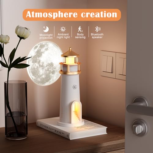 Image of Moon Lamp Projector Lighthouse Night Light, Moon Light LED Aesthetic Table Lamp for Boys and Girls Birthday(Remote)