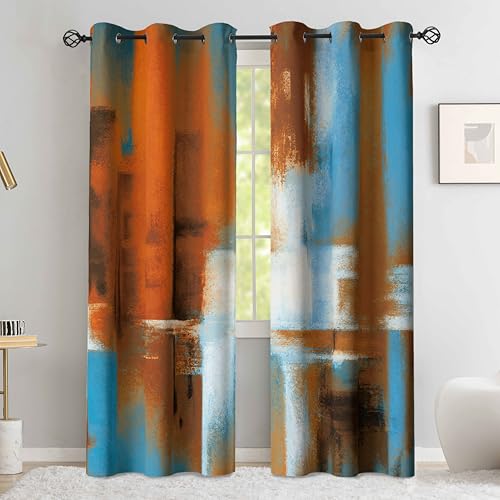 Image of Asuexpect Rust Curtains 2 Panels Abstract Curtain Room Darkening Grommet Window Drapes Modern Decorative Window Treatments for Bedroom Living Room, 42x84 Inches