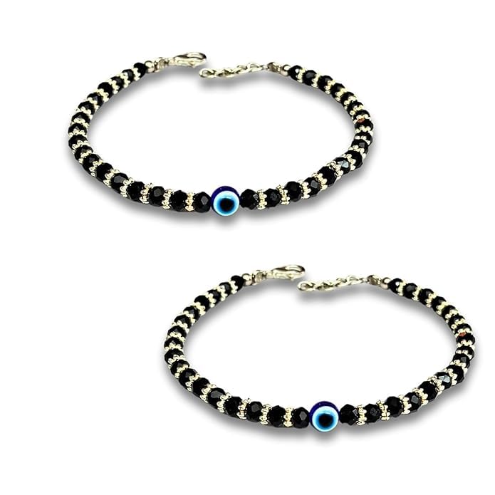 VACHANMOLI Evil Eye Nazariya Black Crystals With Silver Toned Metal Bracelet for Girls,Women and Couple With Adjustable Chain Set of 2 (B0D812BDKP) Amazon Price History, Amazon Price Tracker