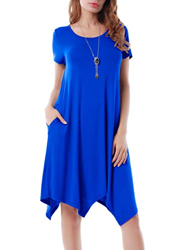 Image of Women Casual Loose Soft Crewneck Short Sleeve Pockets Swing T-Shirt Dress
