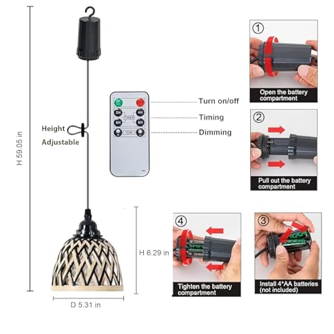 Battery Operated Hanging Outdoor Chandelier with Remote Timer 2 Pack, Handmade 5.31'' Small Battery Operated Pendant Light, Outdoor Chandelier for Gazebo, Pergola, Porch, Patio