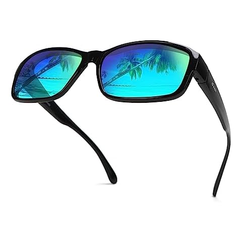 yodo Fit Over Glasses Sunglasses with Polarized Lenses for Men and Women,Green Mirrored Lens/Black Frame Cover