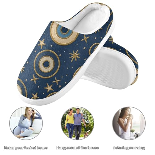 JUNZAN North African Evil Eye Navy Mens Home Cotton Slipper Closed Toe Memory Foam Indoor Shoes for Travel Funny Presents 6-73