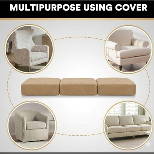 Image of Sofa Foam Cushions in Moshi Fabric with Zip Cover (Seat - 21 inchx22 inchx5 inch) High Density Foam Warm and Decent Visual Stretchy Soft Multipurpose Using Cover (Beige, 21x22x5 Inch)