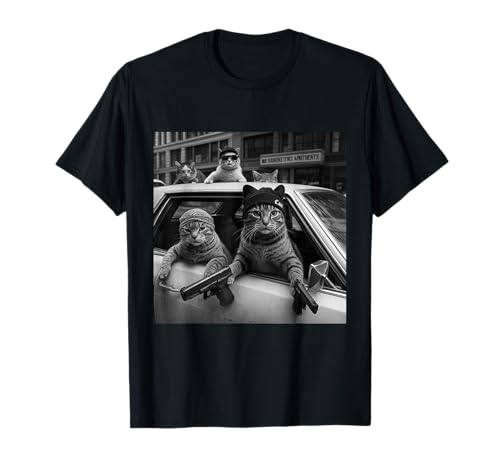 Lustiges Gangster-Katzen-T-Shirt für Männer und Frauen, Liebhaber, Katze, Straße, Grafik T-Shirt