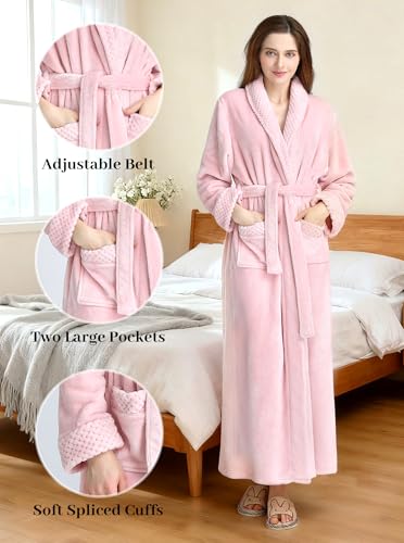 Image of Artfasion Womens Long Fleece Robe - Warm Soft Floor Length Flannel Bathrobes for Winter Thicker Long House Coat with Pockets