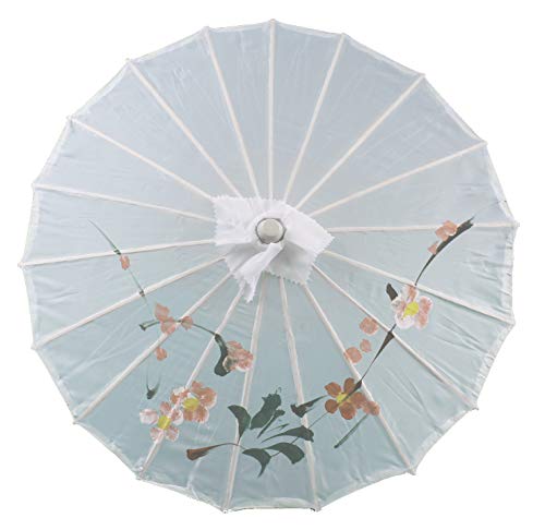 AAF Nommel Sonnenschirm Deko Schirm Kunstfaser wasserfest Bambus Holz Bali Ø 55cm (Weiß)
